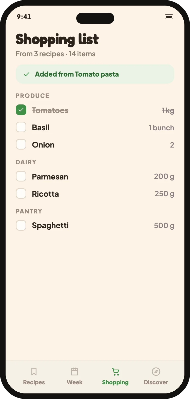 The merged shopping list
