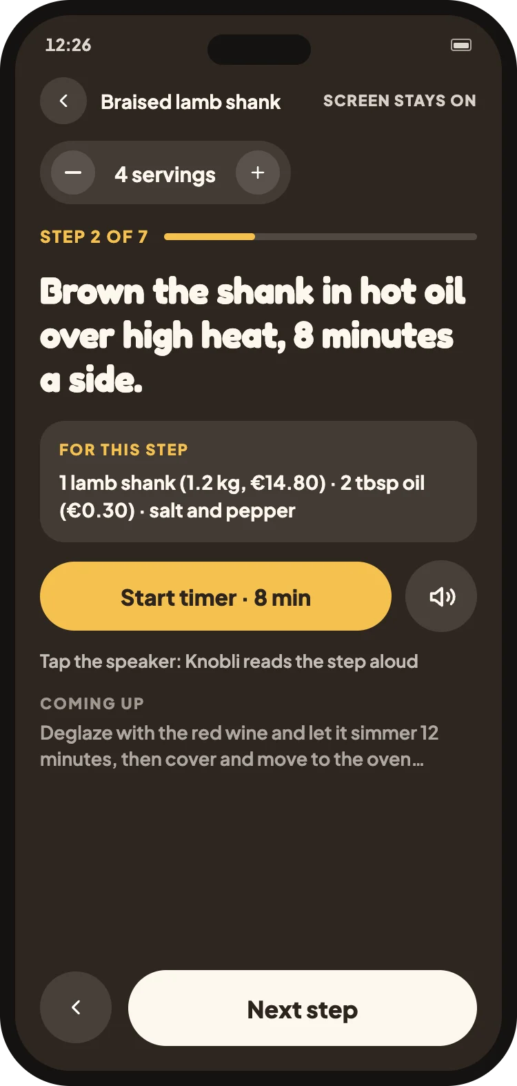 Cook mode, one step at a time