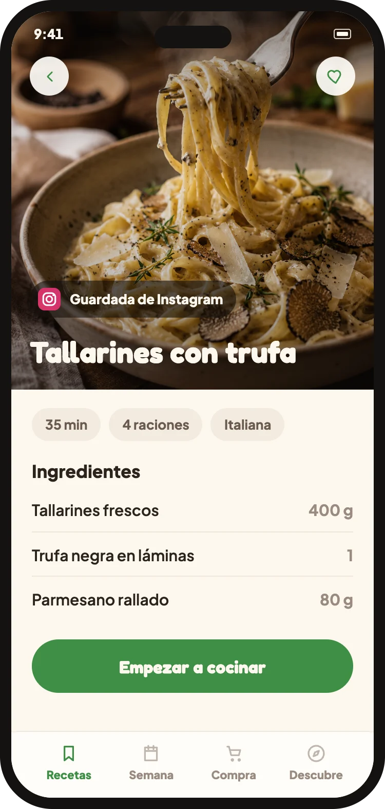 La receta con ingredientes y cantidades