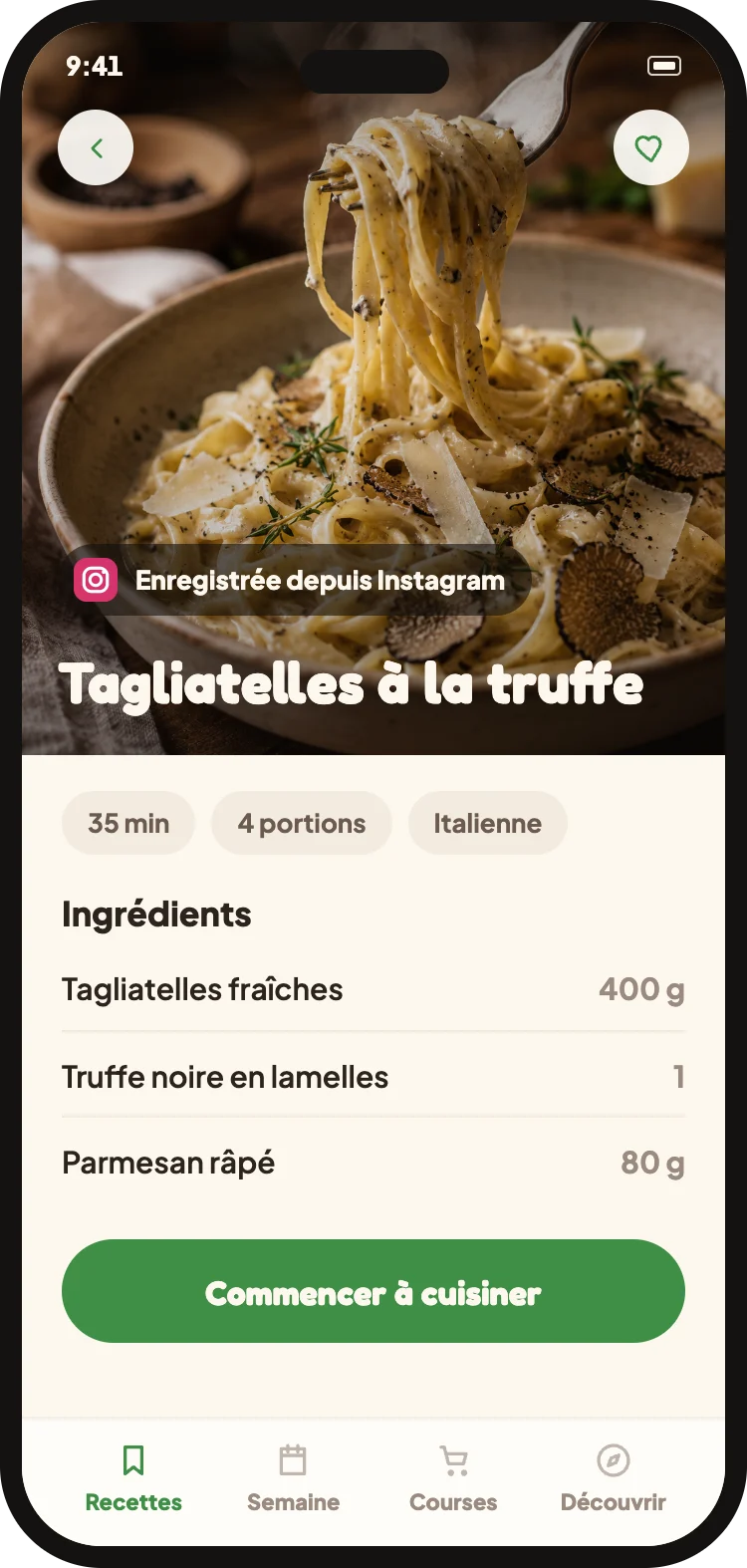 La recette avec ingredients et quantites